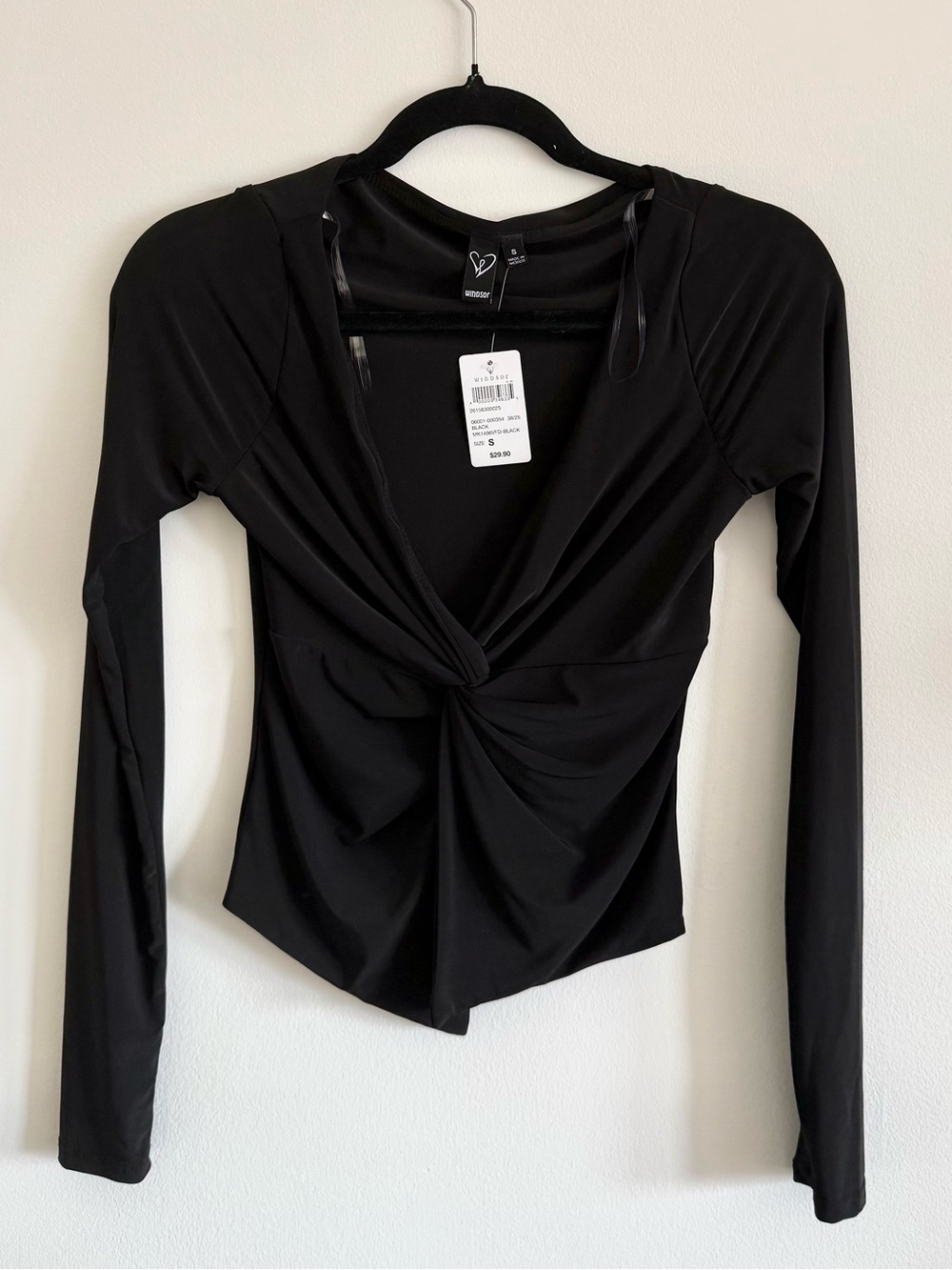 Windsor Black Long Sleeve Twist-Front Top